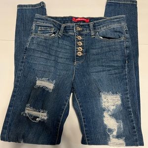Dollhouse Jeans Women Junior Size 3 Button Fly Distressed Straight Leg Denim